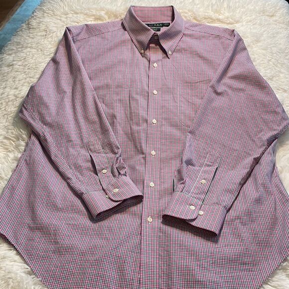 Lauren Ralph Lauren pink and green plaid shirt size 17 32–33 - Picture 1 of 6
